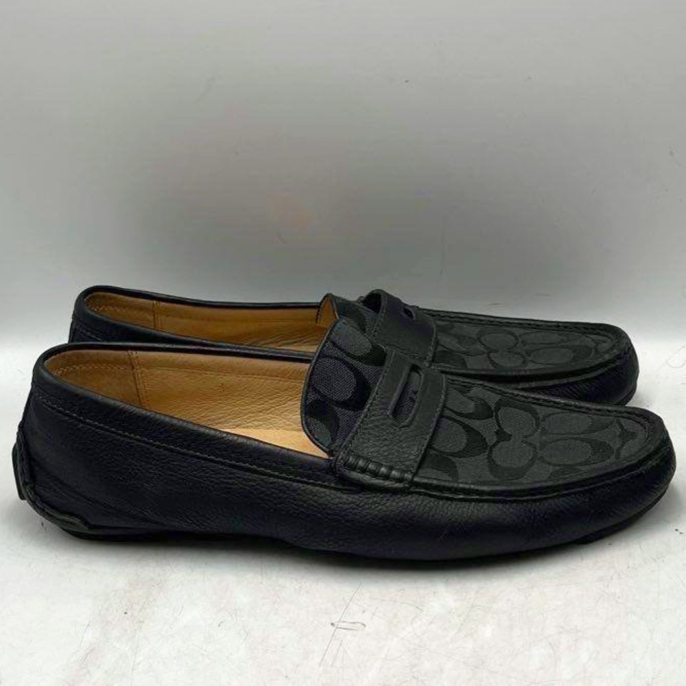 Coach Mens Q907 Neal Black Signature Moc Toe Slip On Penny Loafer Shoes Size 12M - Picture 4 of 6